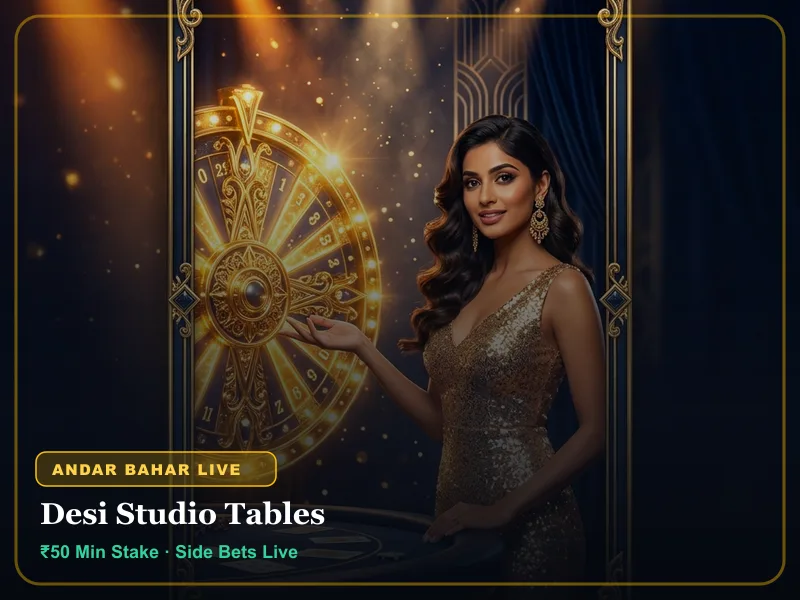 Play99Exch live Andar Bahar studio table with ₹50 minimum stake and side bets