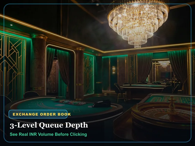 Play99Exch 3-level exchange order book depth showing live rupee volume