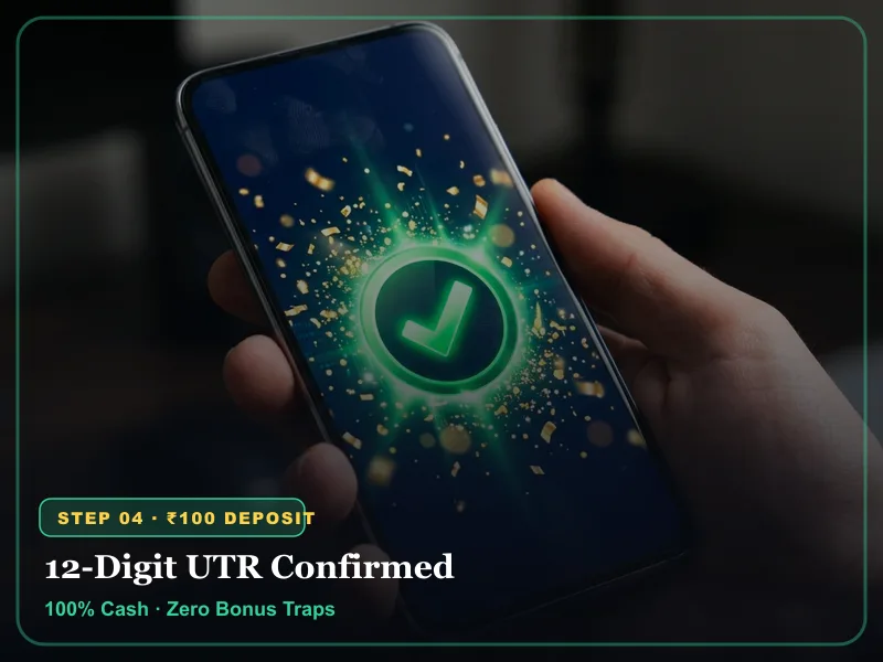 ₹100 UPI deposit confirmation with 12-digit UTR for play99exch new account